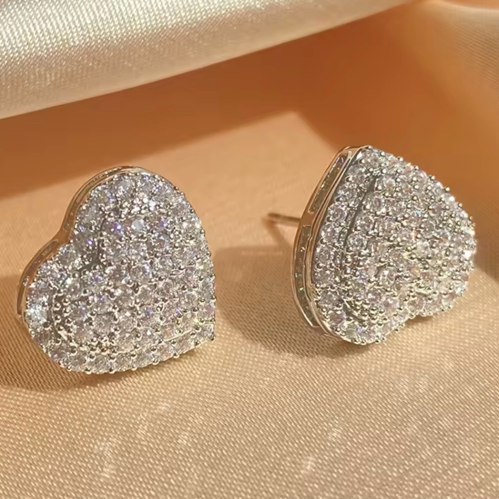 Heart Diamond Simulated Stud  Earrings